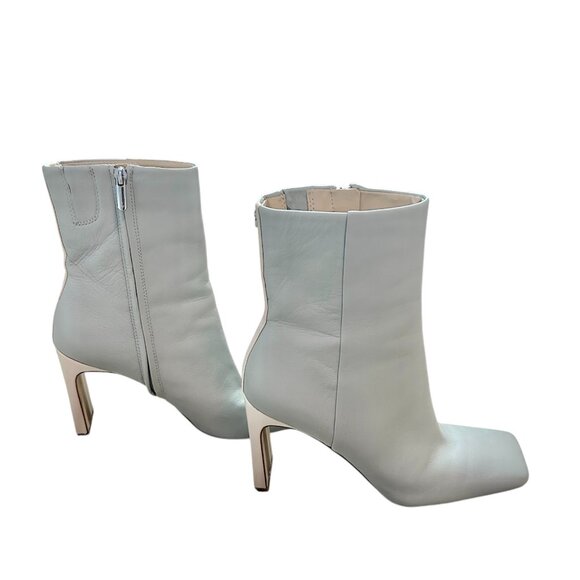 Sam Edelman Anika Square Toe Leather Booties | Grey/Gray, 3.25” Heel, Size 9 - Picture 1 of 7